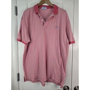 Southern Tide Mens XL Red White Striped Skipjack Polo Short Sleeve Shirt Stretch